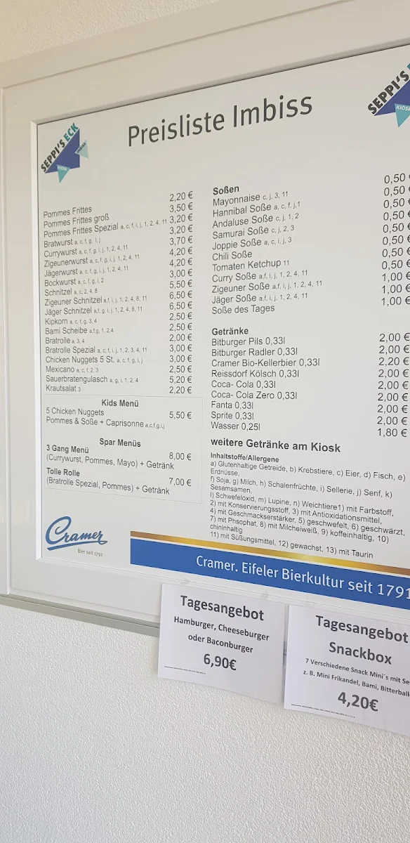 Speisekarte, Seppi's Eck