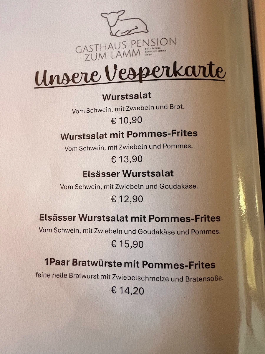 Speisekarte, Gaststätte Lamm