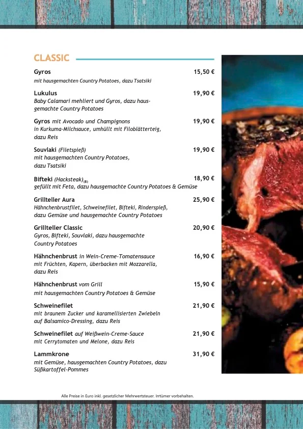 Speisekarte, Geschmacksverkehr
