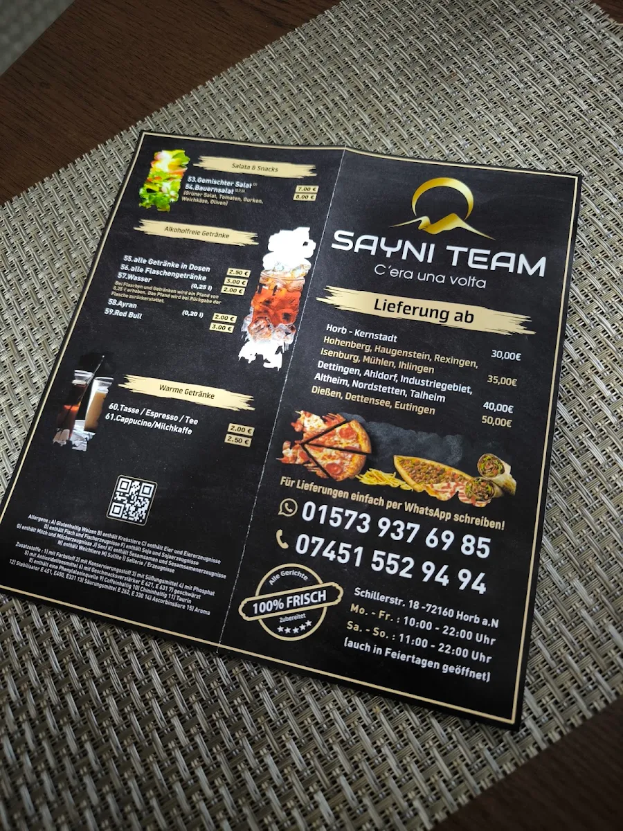 Speisekarte, Sayni Team - Pizza & Döner