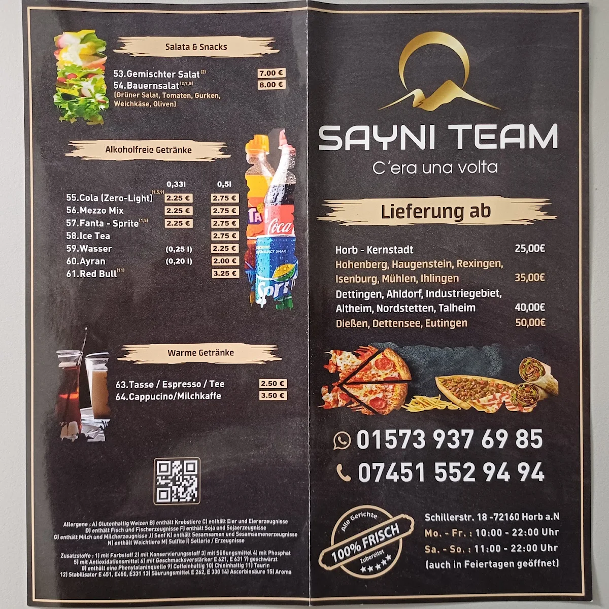 Speisekarte, Sayni Team - Pizza & Döner