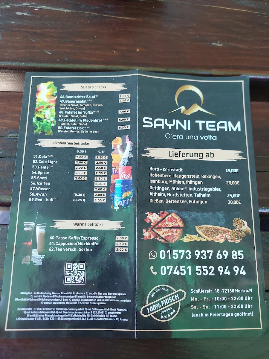 Speisekarte, Sayni Team - Pizza & Döner