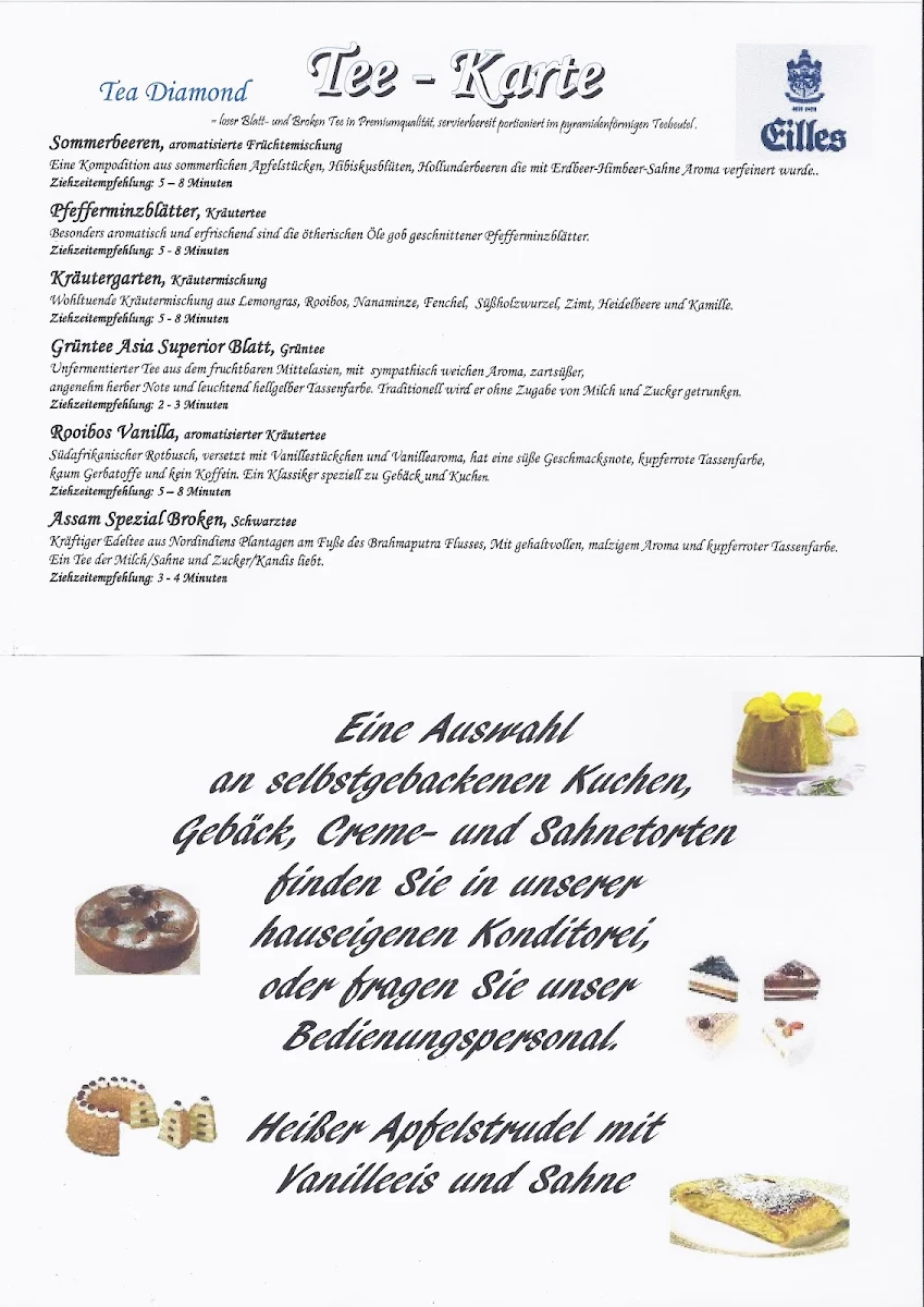 Speisekarte, Café - Konditorei "Zur Wallfahrtskirche"