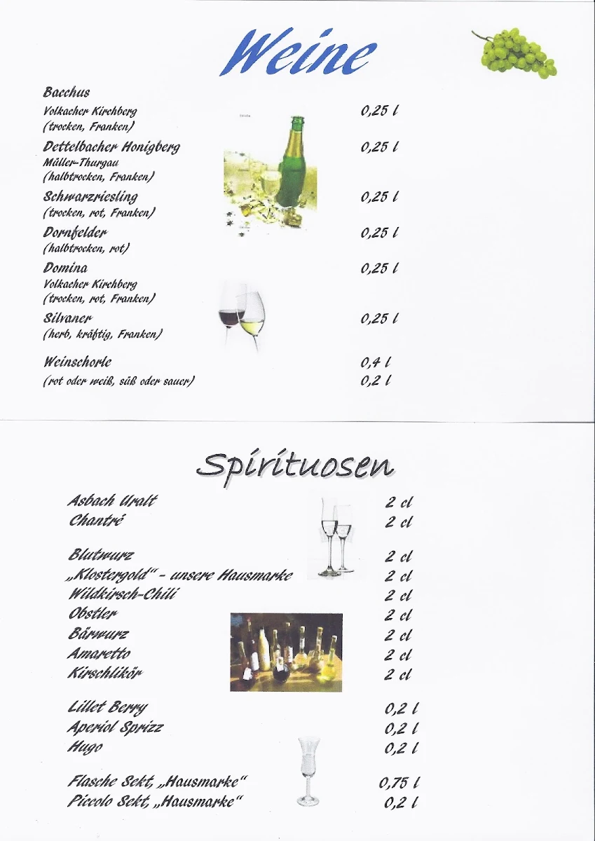 Speisekarte, Café - Konditorei "Zur Wallfahrtskirche"
