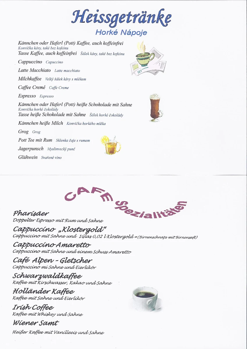 Speisekarte, Café - Konditorei "Zur Wallfahrtskirche"