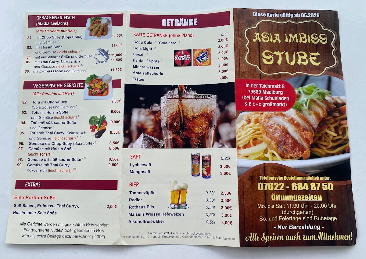 Speisekarte, Asia Imbiss Stube Maulburg