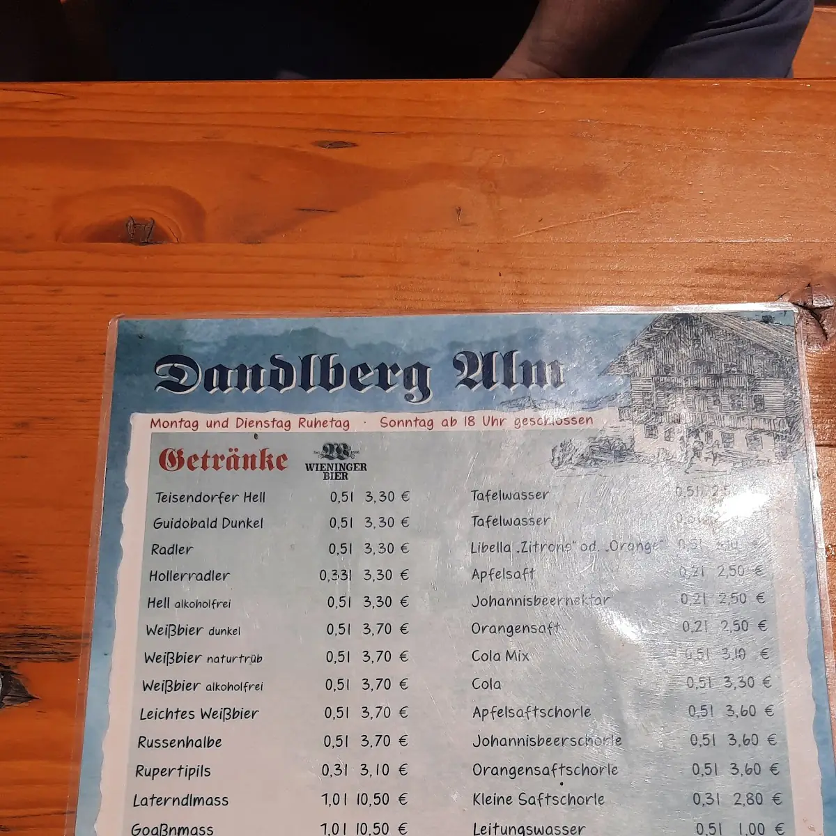 Speisekarte, Gasthof Dandlberg Alm