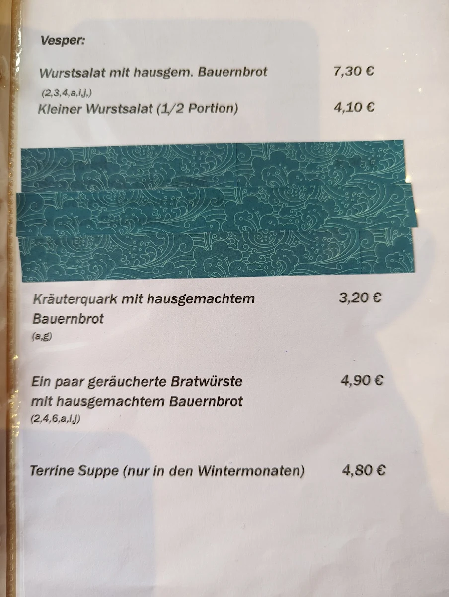 Speisekarte, Hofcafé näbbe duss