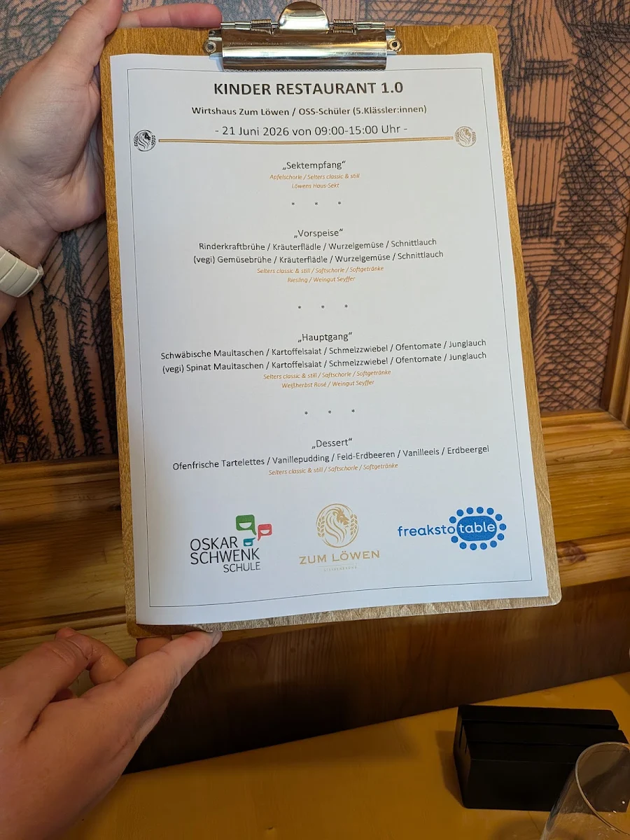 Speisekarte, Wirtshaus Zum Löwen Steinenbronn