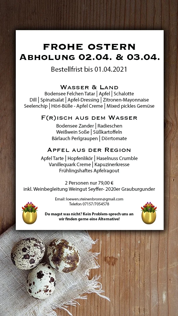 Speisekarte, Wirtshaus Zum Löwen Steinenbronn