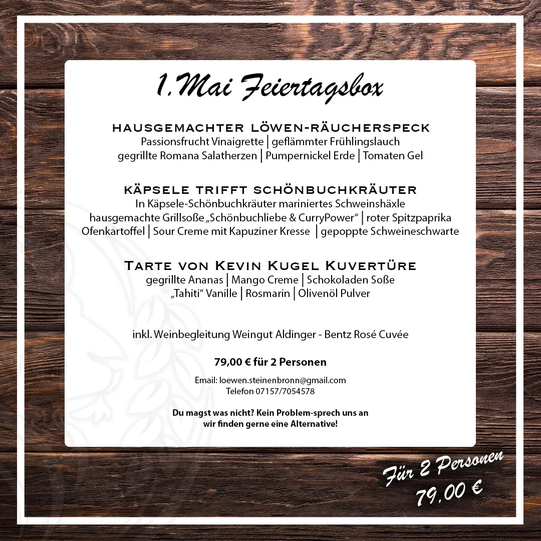 Speisekarte, Wirtshaus Zum Löwen Steinenbronn