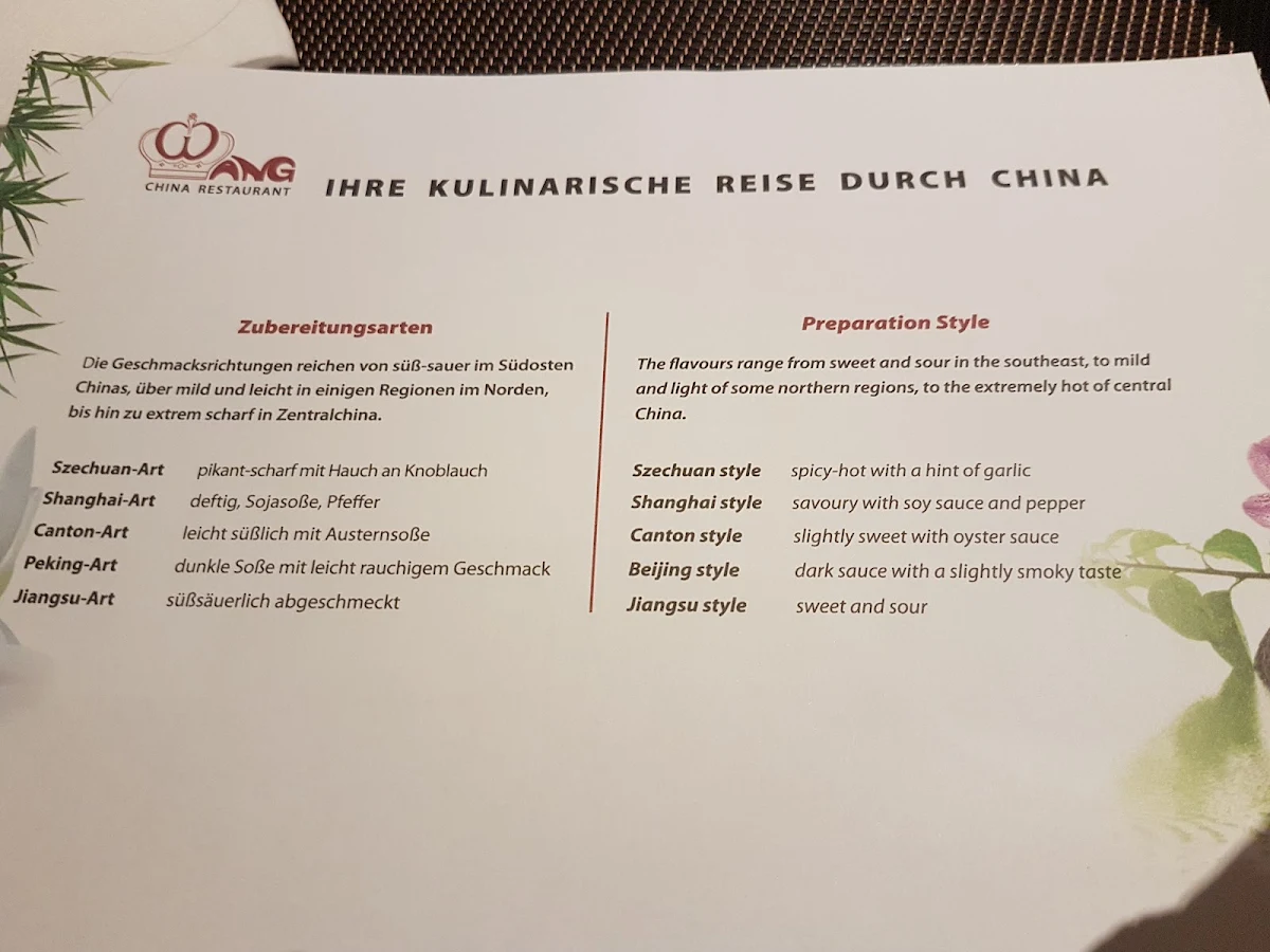 Speisekarte, Restaurant Wang