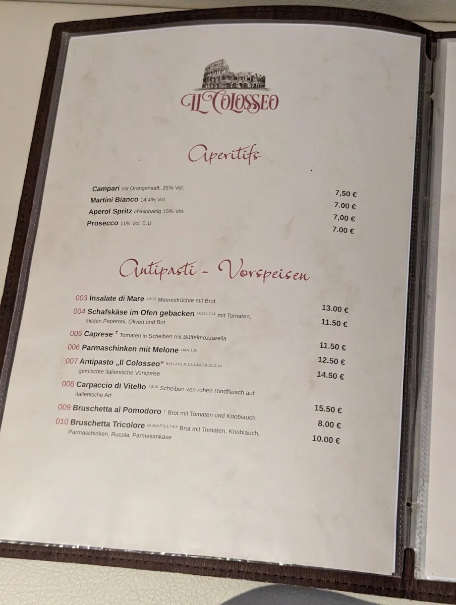 Speisekarte, Il Colosseo - Giuseppe Grillo