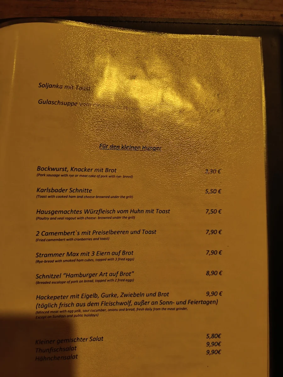Speisekarte, Zur Pleißenburg / Leipzig