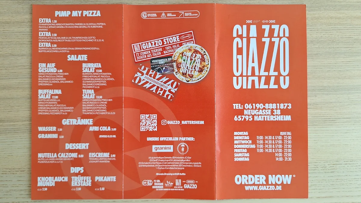 Speisekarte, Giazzo Hattersheim