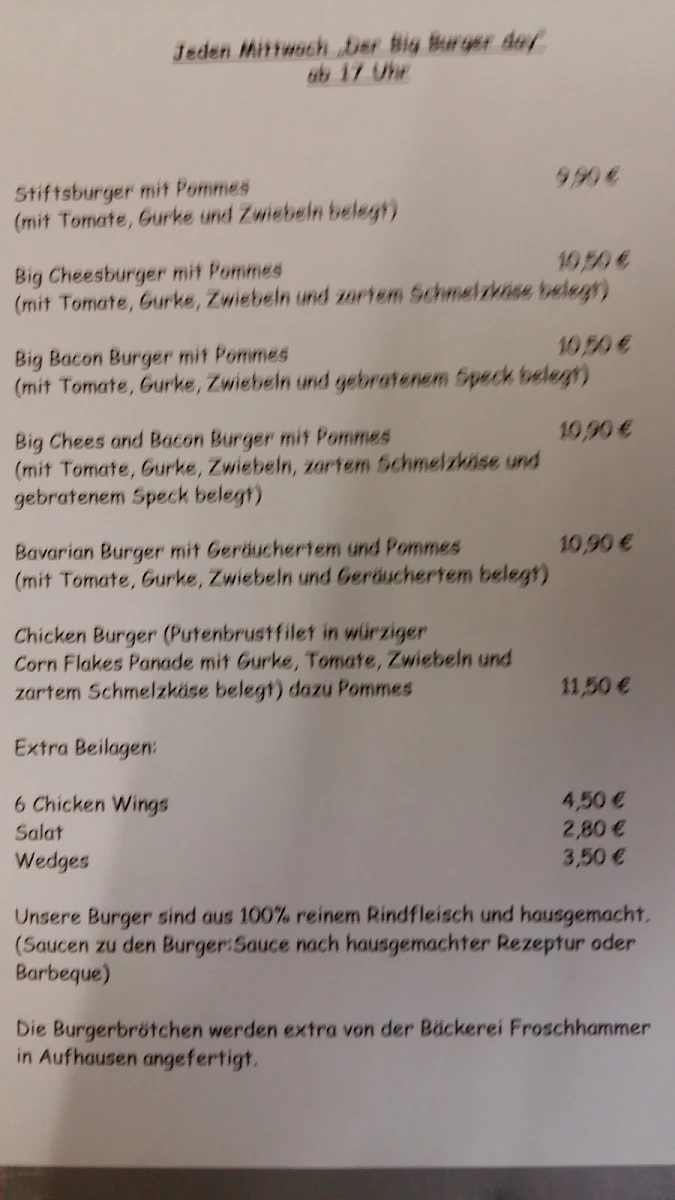 Speisekarte, Stiftsgasthof