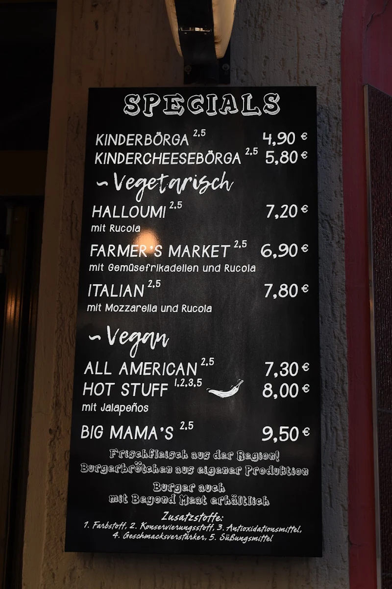 Speisekarte, Burgers Berlin