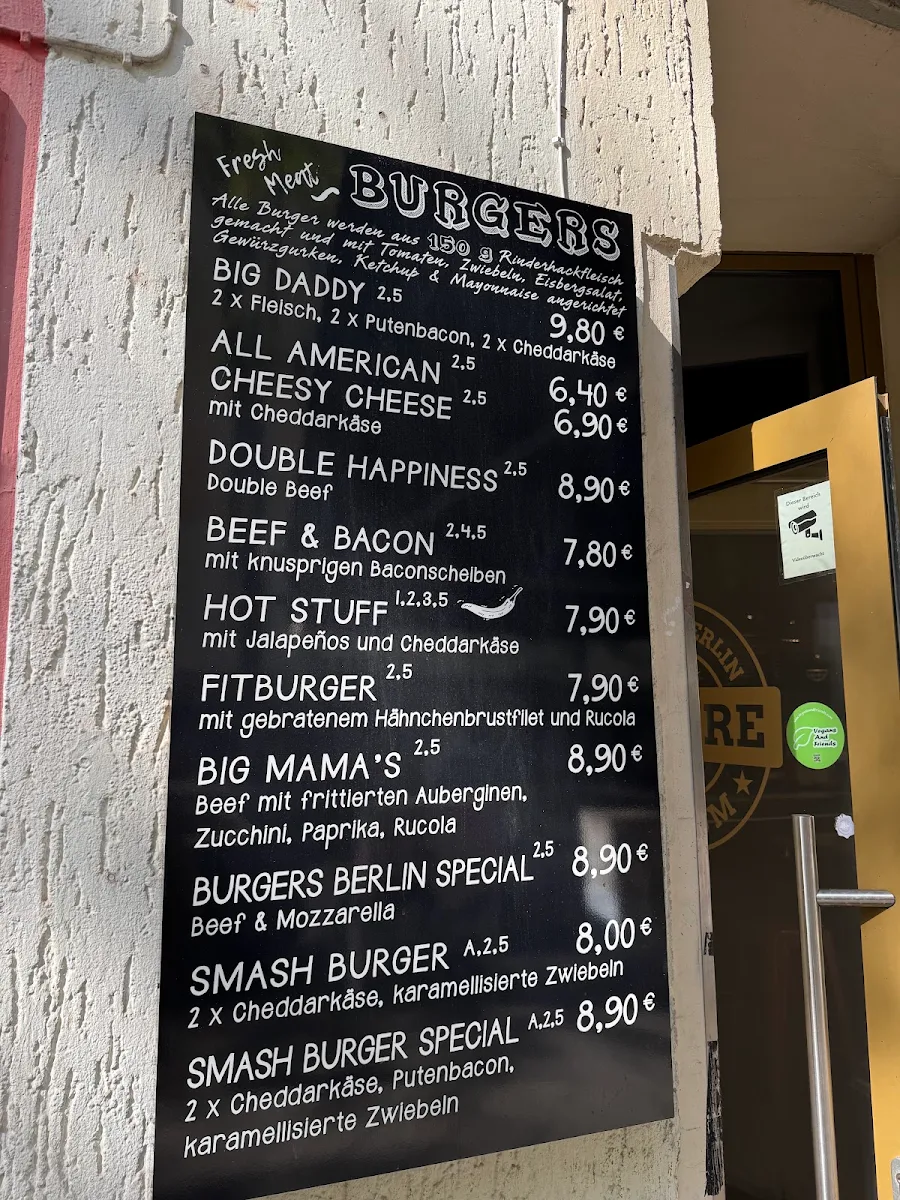 Speisekarte, Burgers Berlin