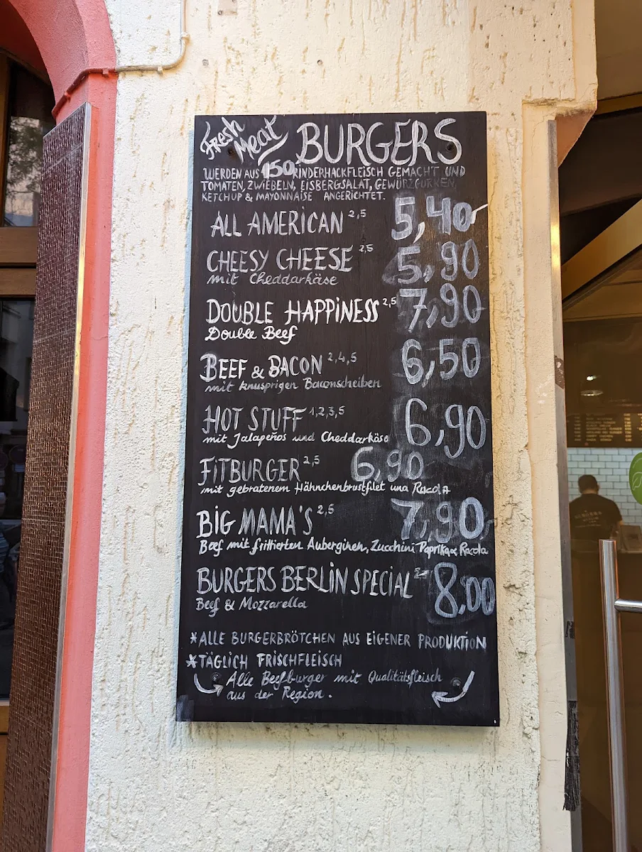 Speisekarte, Burgers Berlin