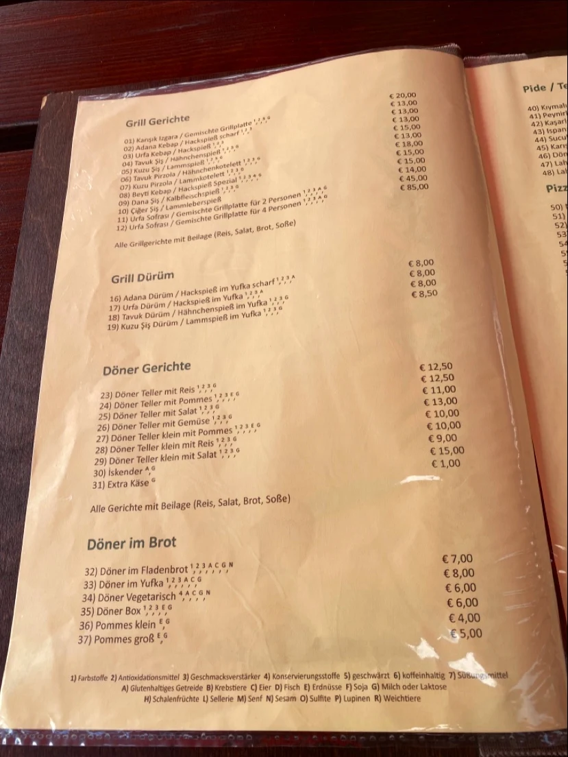 Speisekarte, URFA SOFRASI
