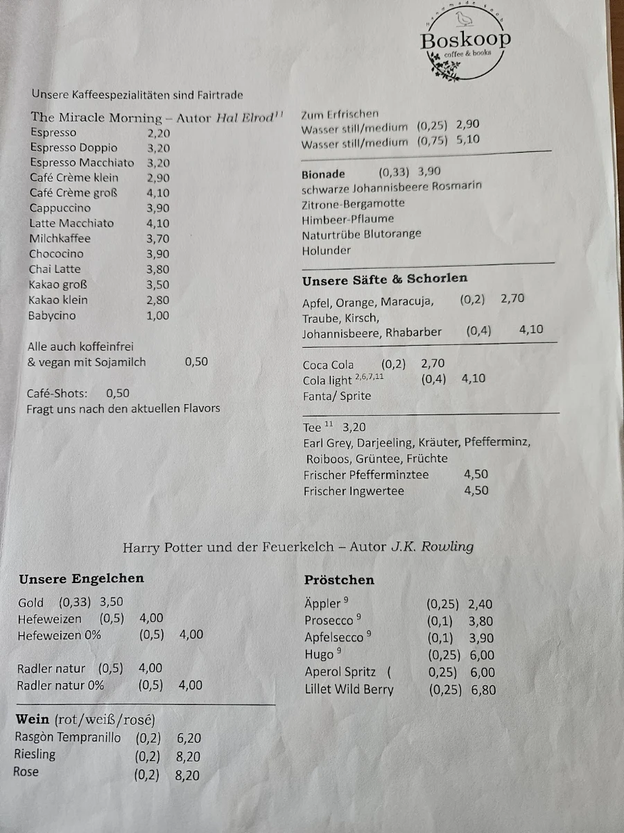 Speisekarte, Café Boskoop