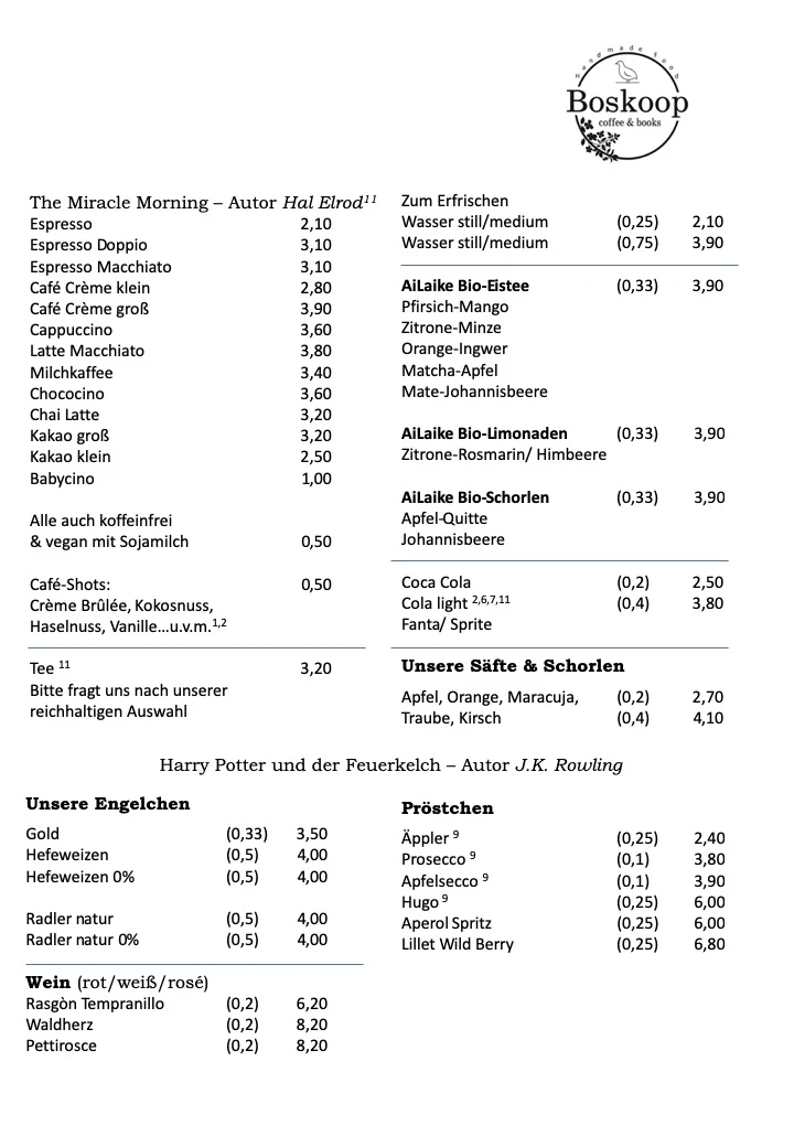 Speisekarte, Café Boskoop