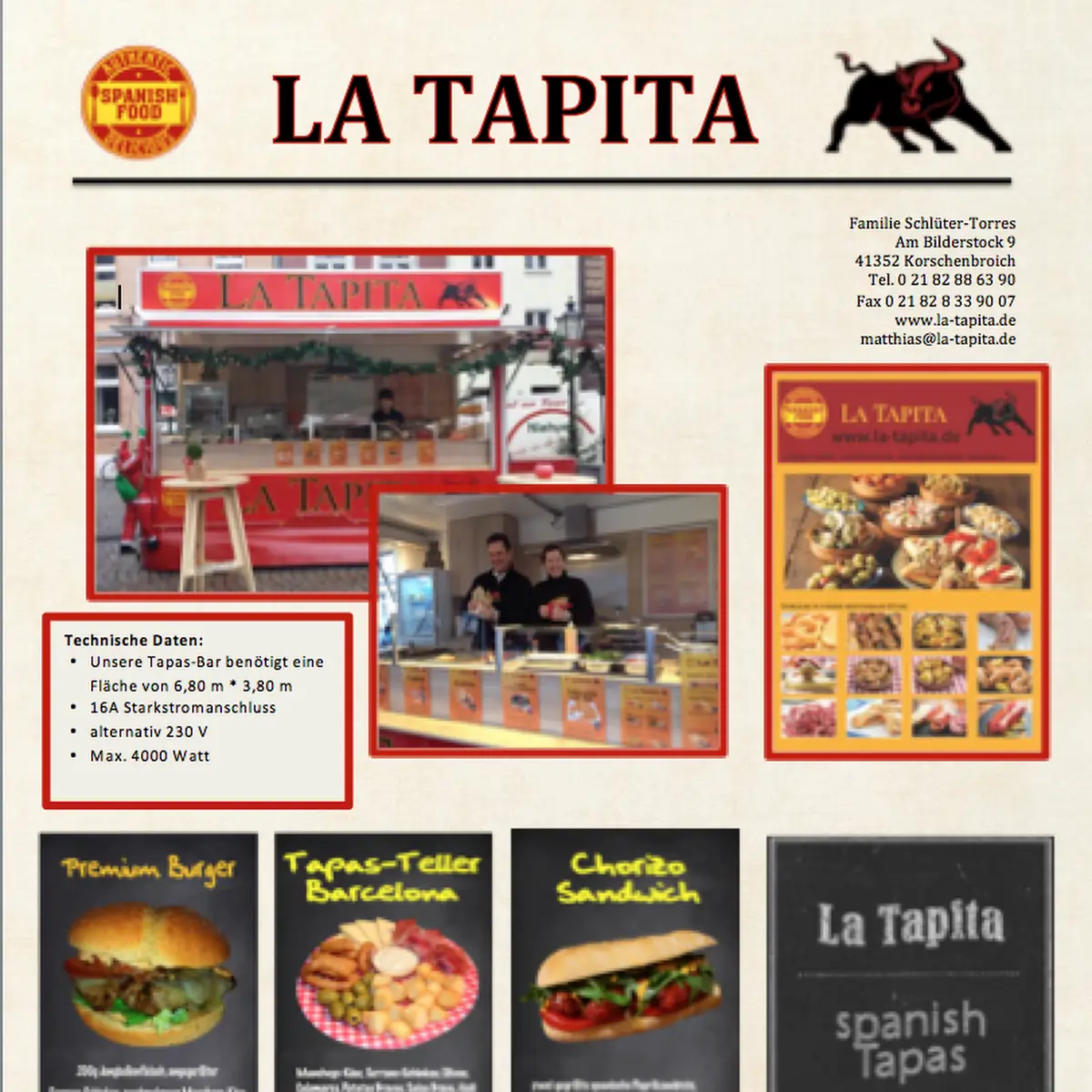 Speisekarte, La Tapita - Food Truck - Tapas & Burger