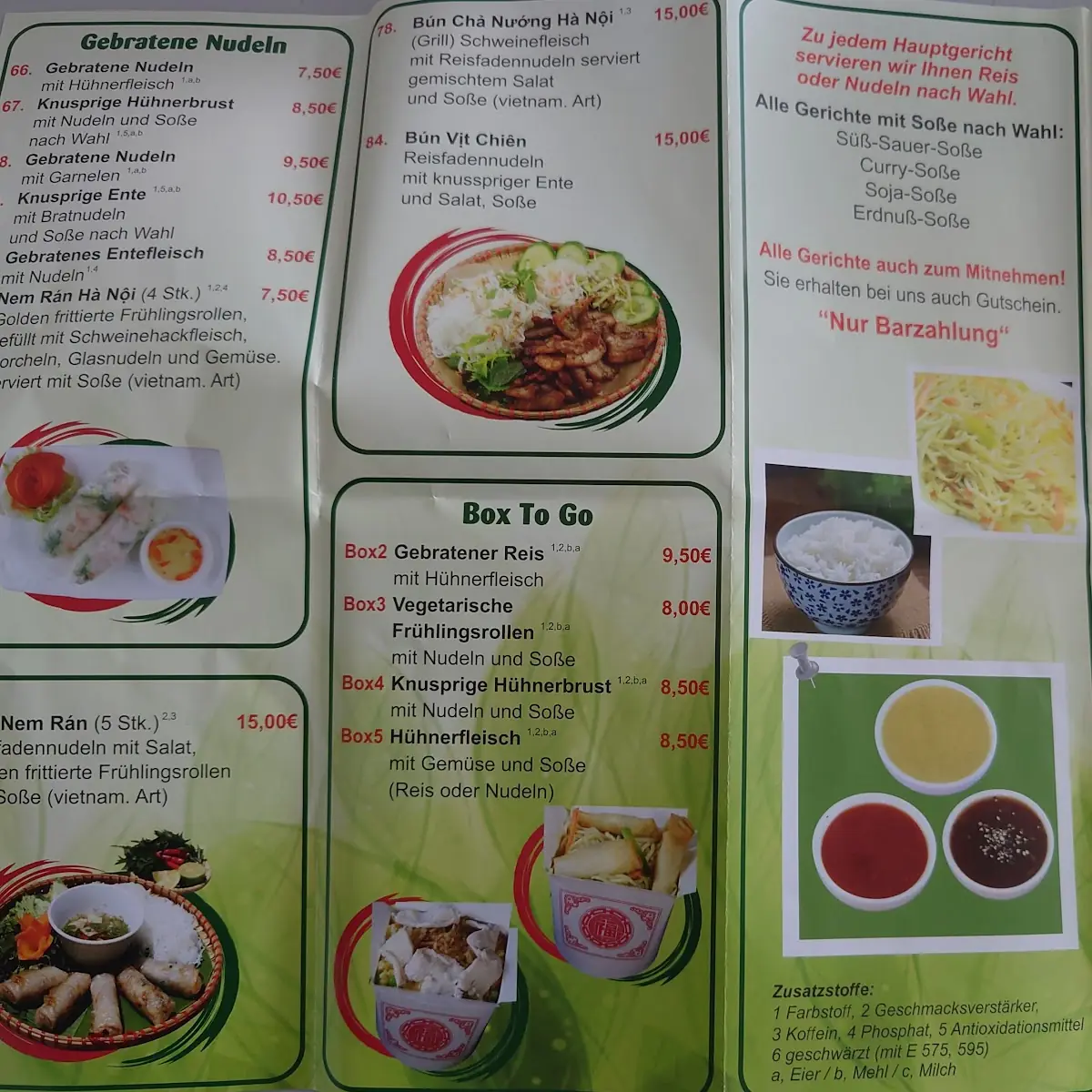Speisekarte, Asia Spezialitäten T & N Asia Bistro