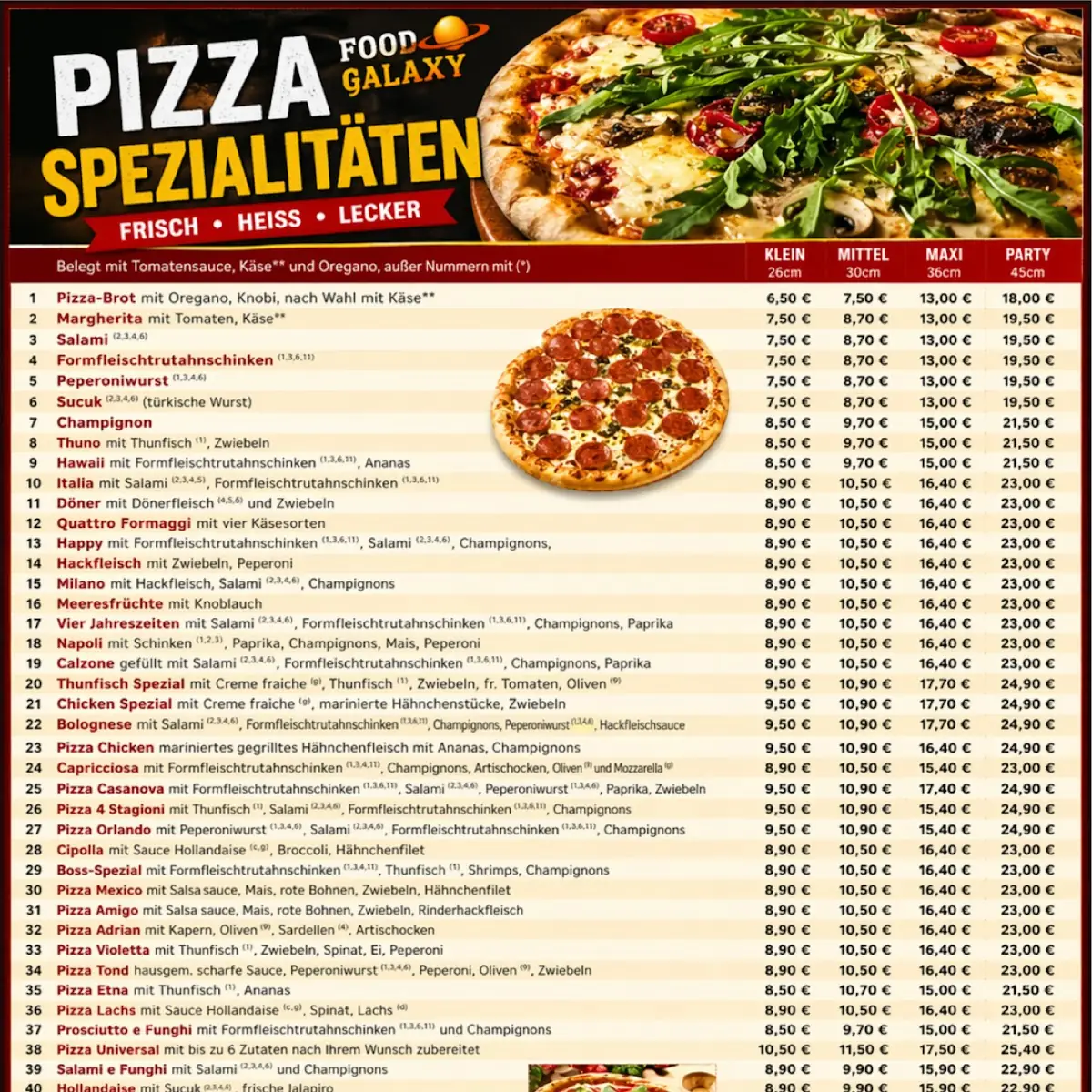 Speisekarte, Food Galaxy Dietzenbach