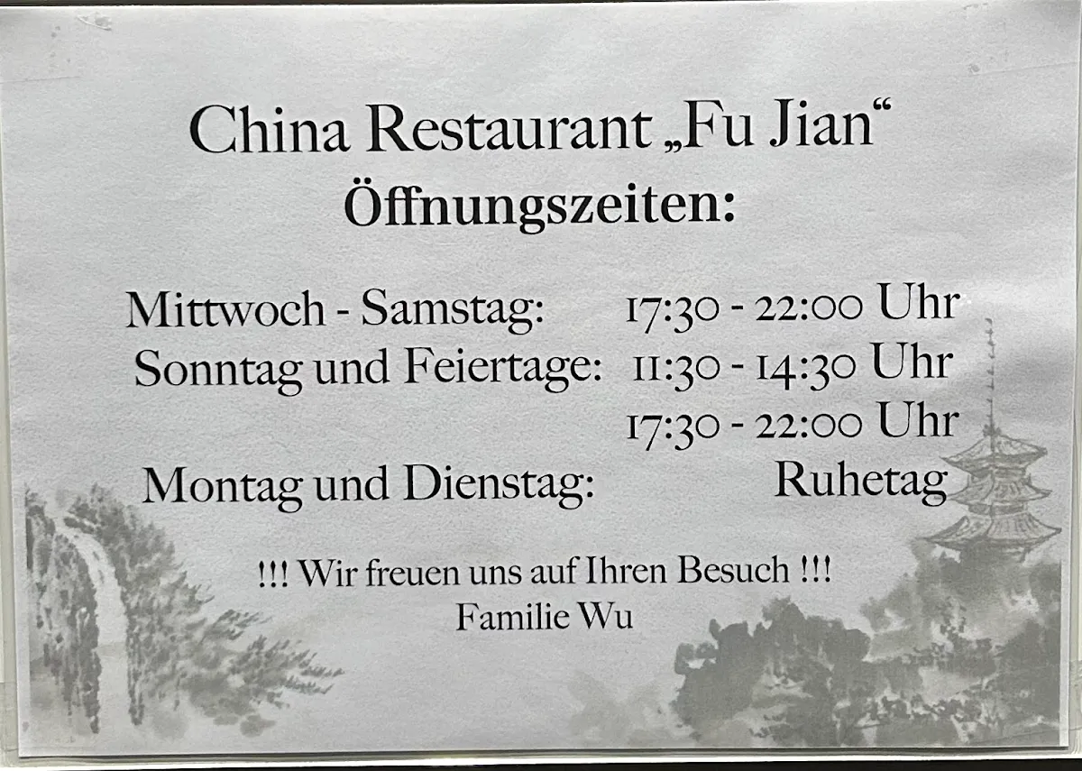 Speisekarte, China-Restaurant Fujian