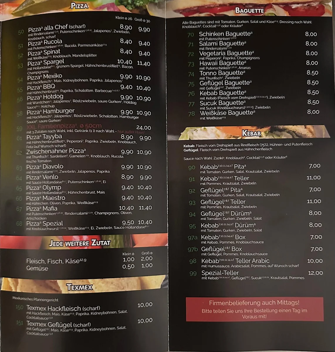 Speisekarte, La Viva Pizza & Döner