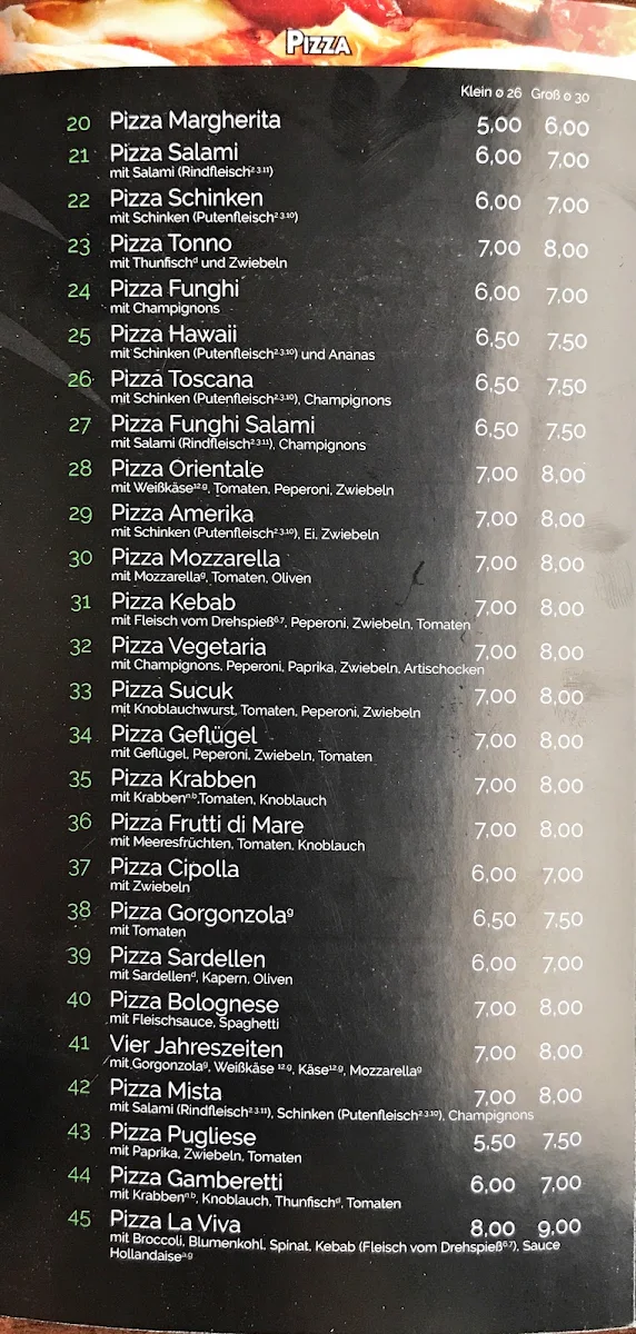 Speisekarte, La Viva Pizza & Döner