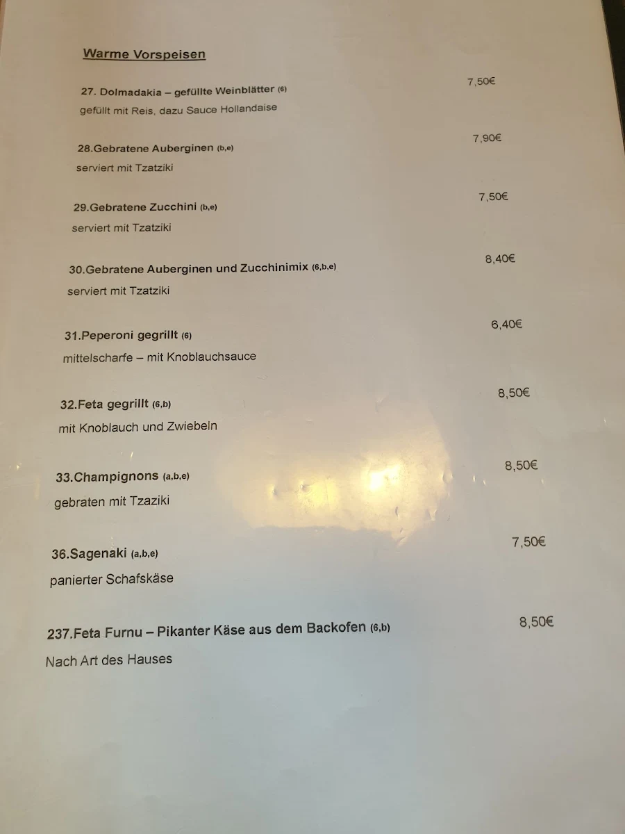 Speisekarte, Restaurant Kreta