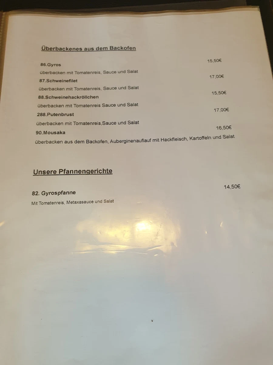 Speisekarte, Restaurant Kreta