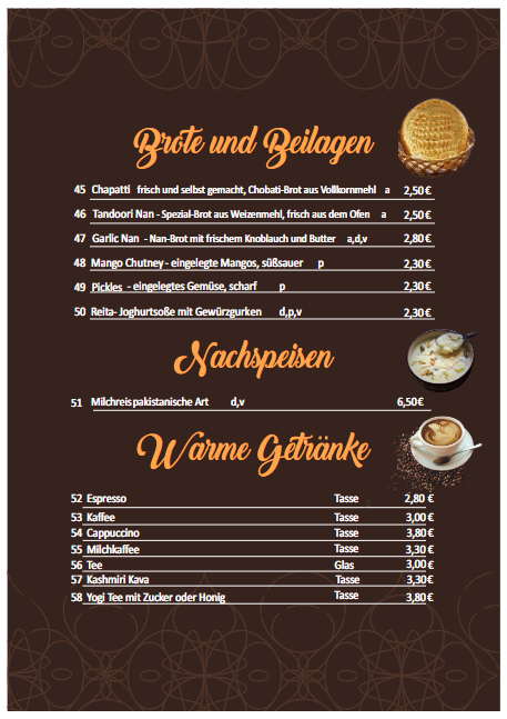 Speisekarte, Indisches Restaurant Badshah Bad Wildungen