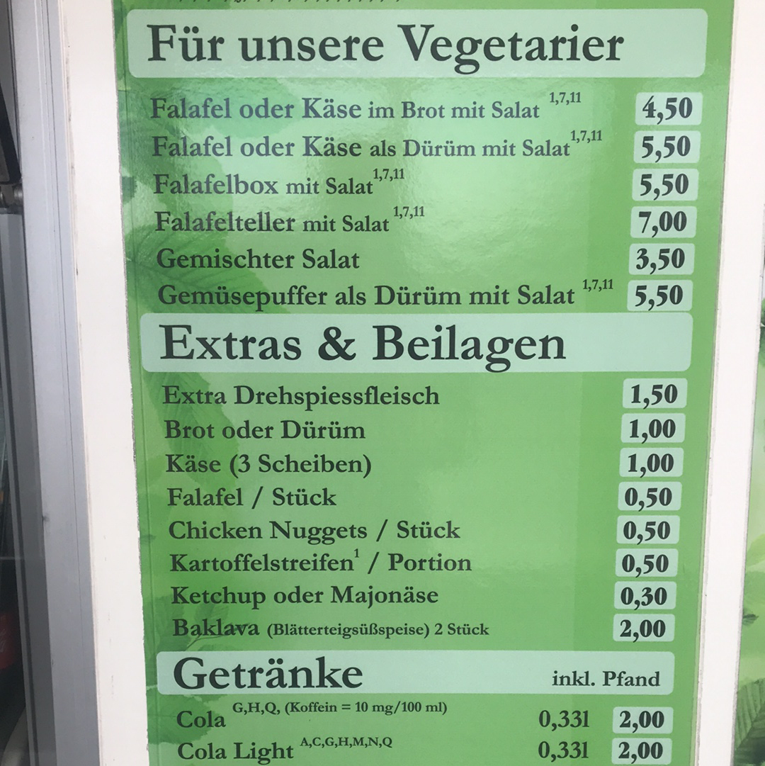 Speisekarte, Kebapgarten