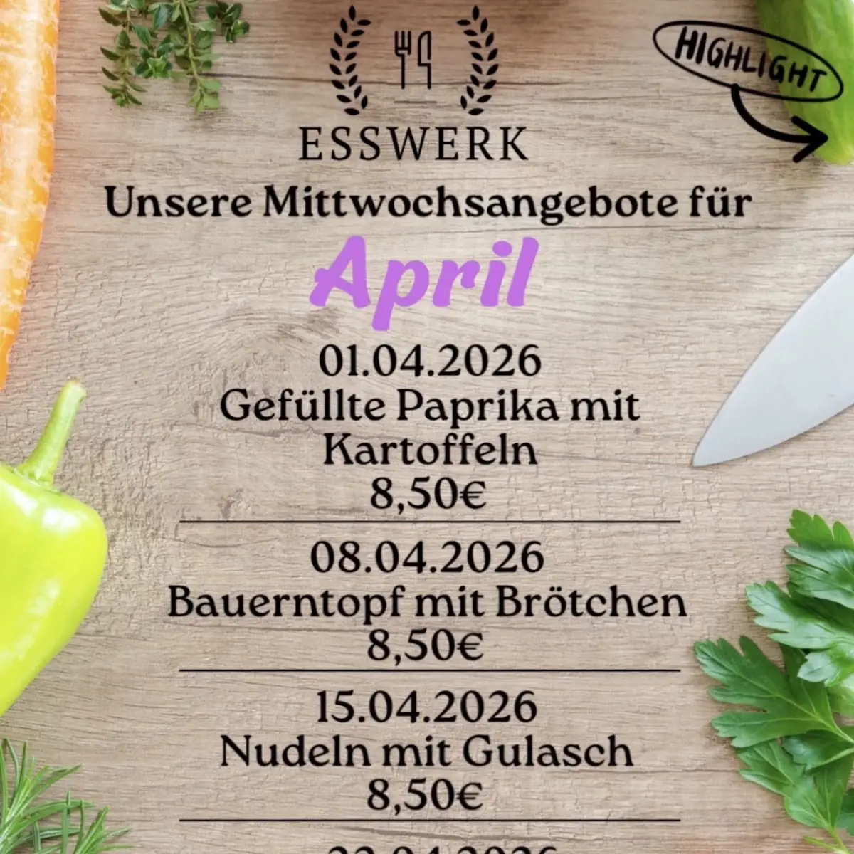 Speisekarte, Imbiss Esswerk Berga