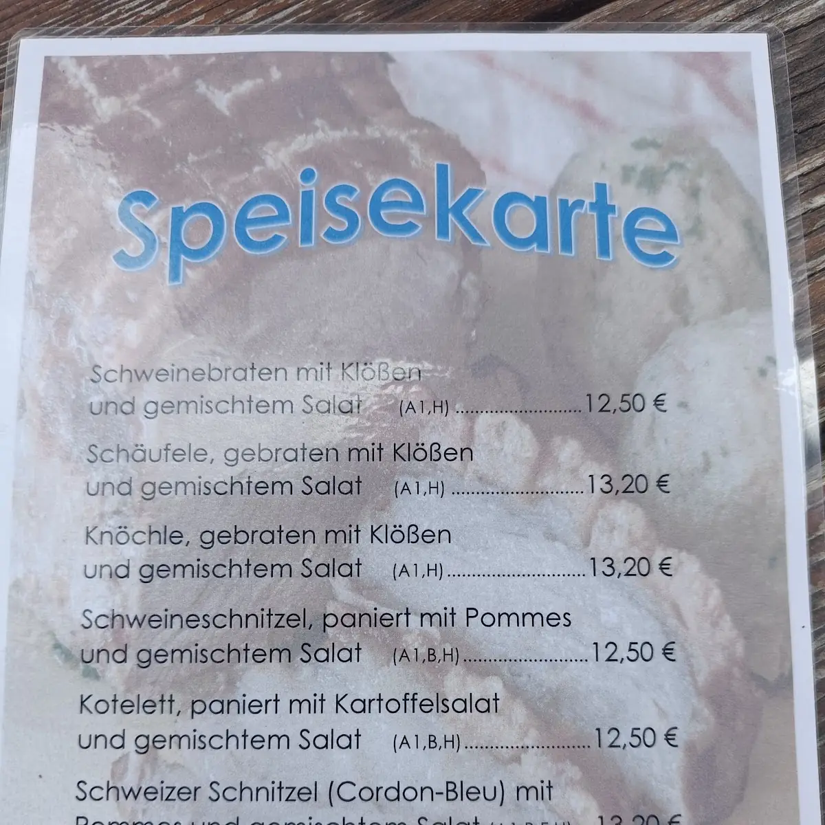Speisekarte, Gasthaus Sturm