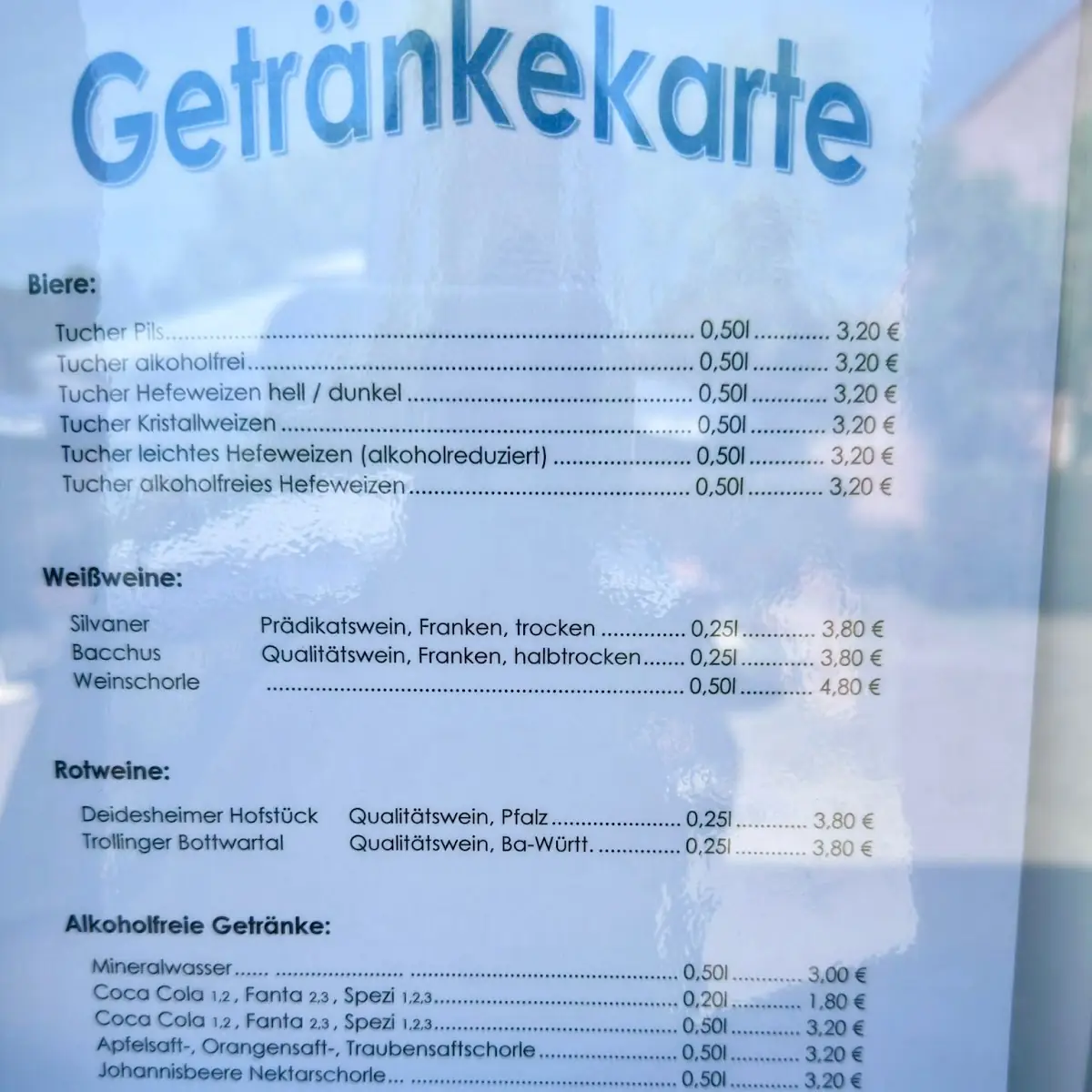 Speisekarte, Gasthaus Sturm