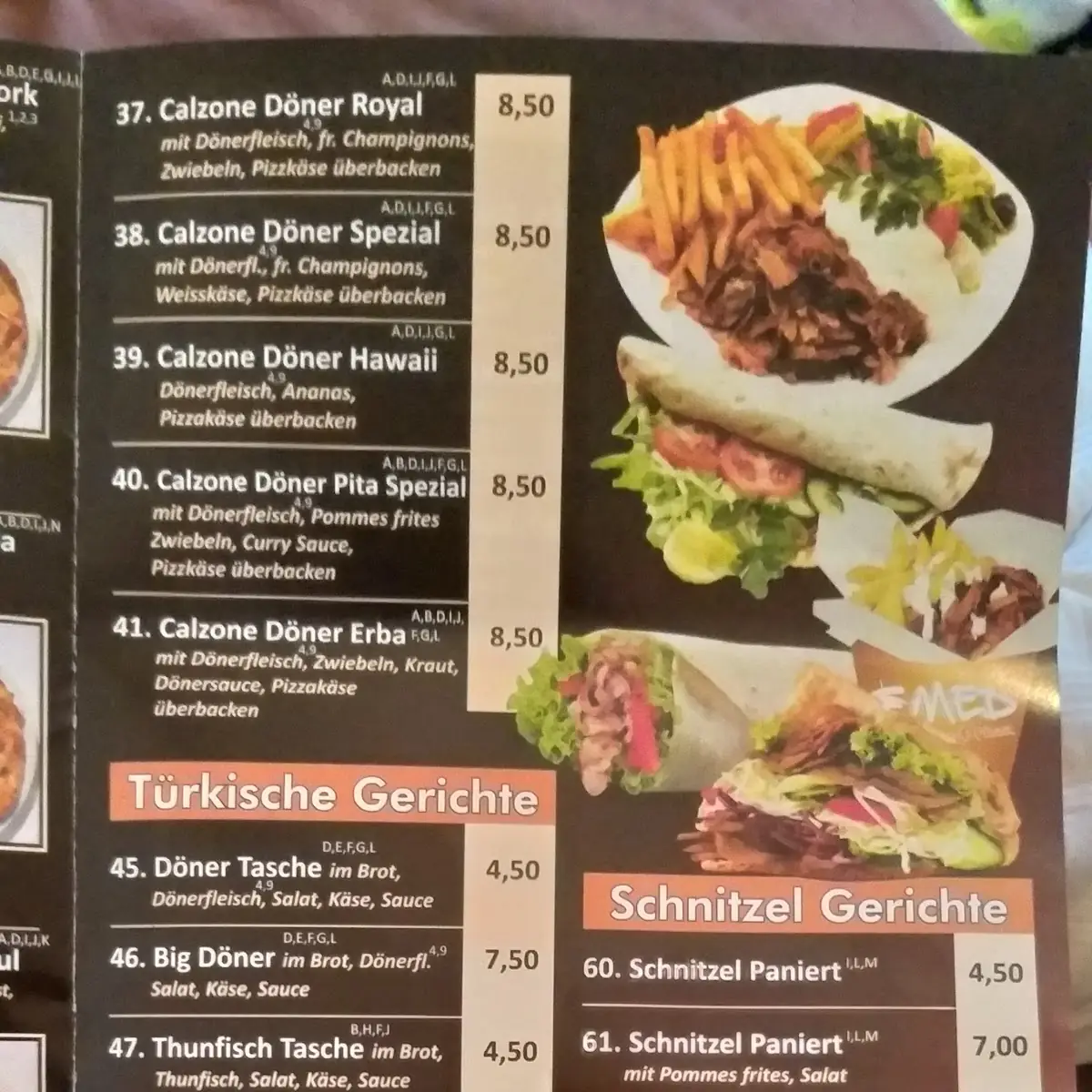 Speisekarte, Med Döner & Pizzeria