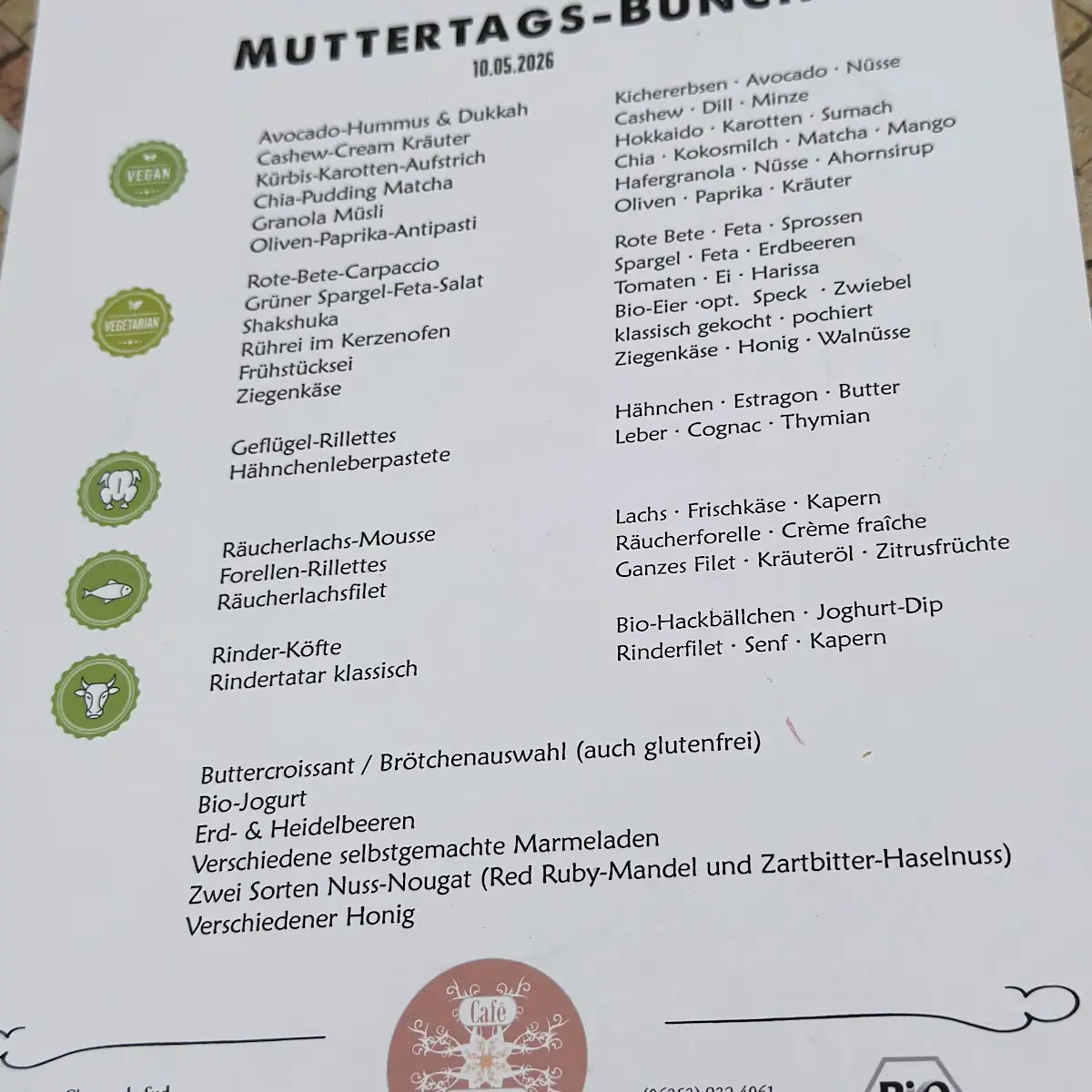 Speisekarte, Café Charme und Bio-Eis Manufaktur