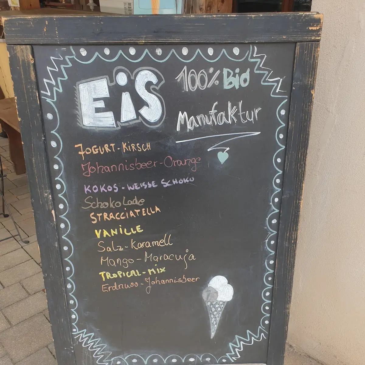 Speisekarte, Café Charme und Bio-Eis Manufaktur