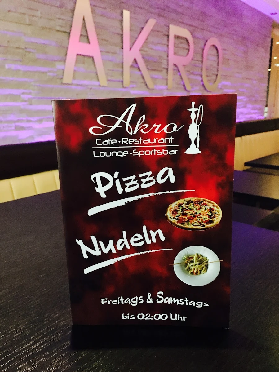 Speisekarte, AKRO Cafe Restaurant Lounge Sportsbar