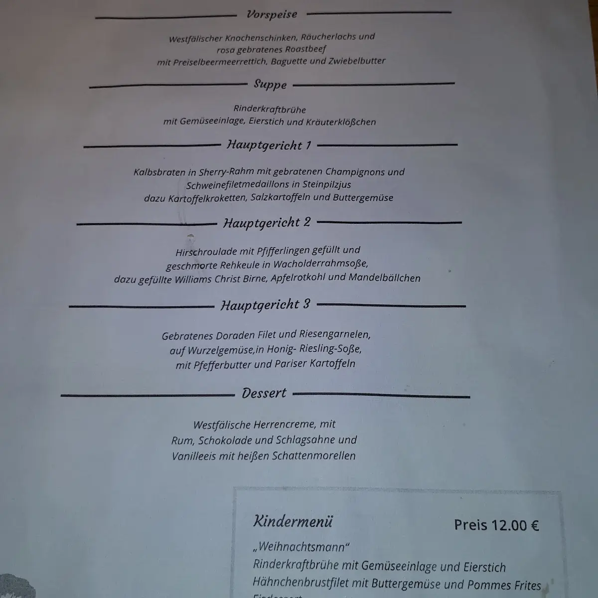 Speisekarte, Hotel Restaurant Kloppendiek