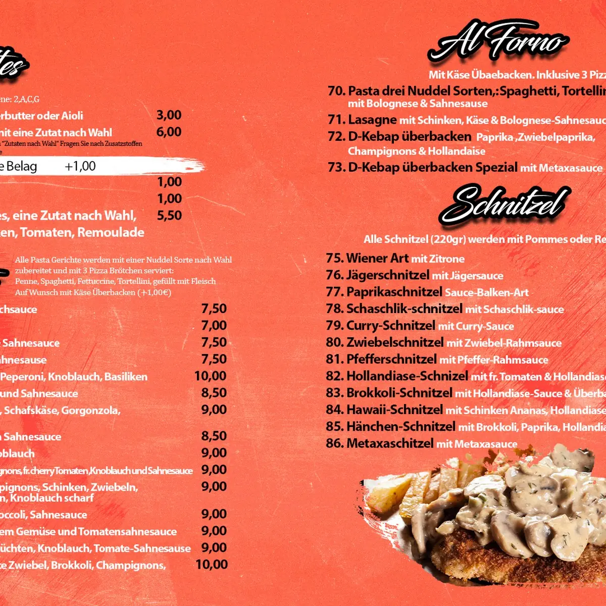 Speisekarte, Bibos pizzeria und mehr