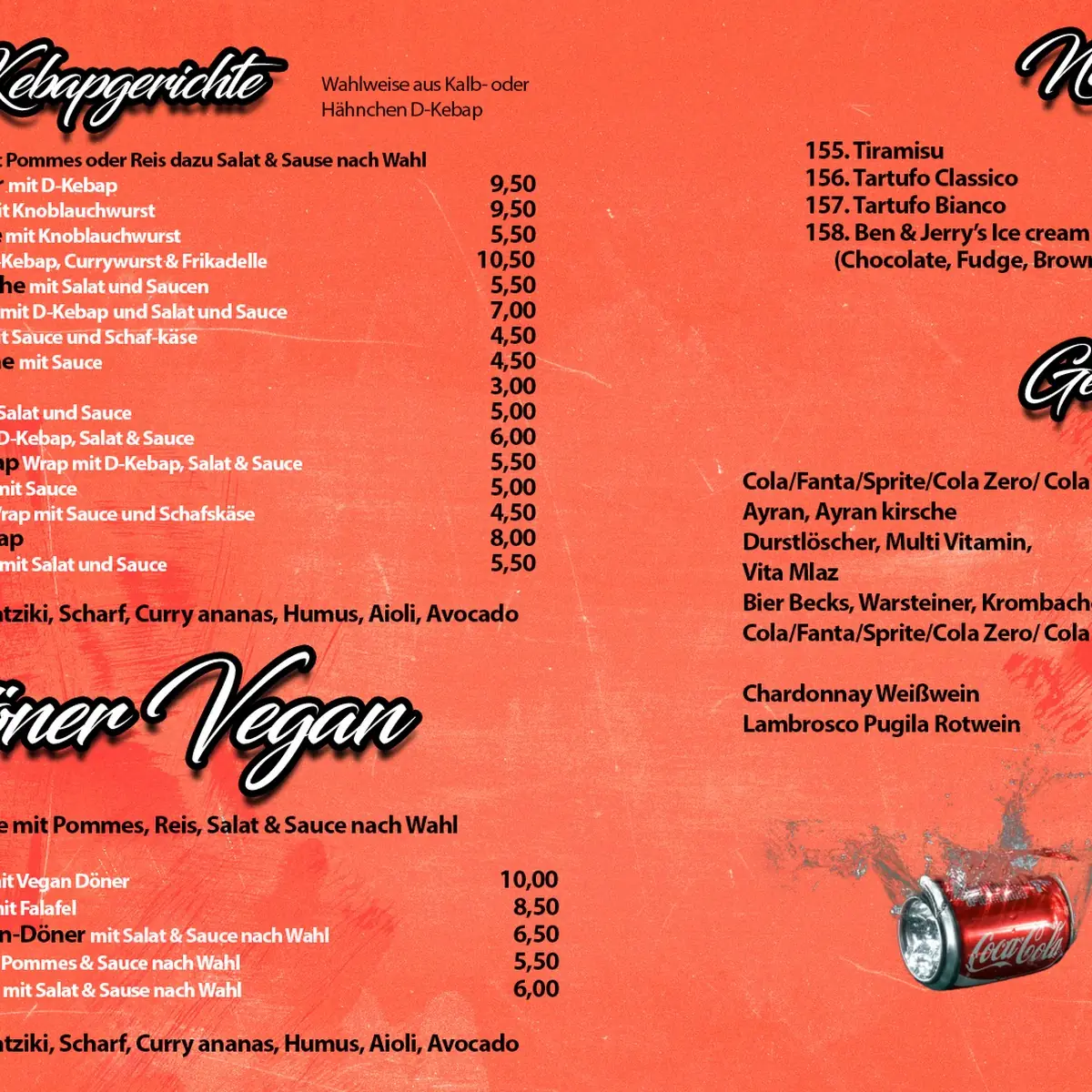 Speisekarte, Bibos pizzeria und mehr
