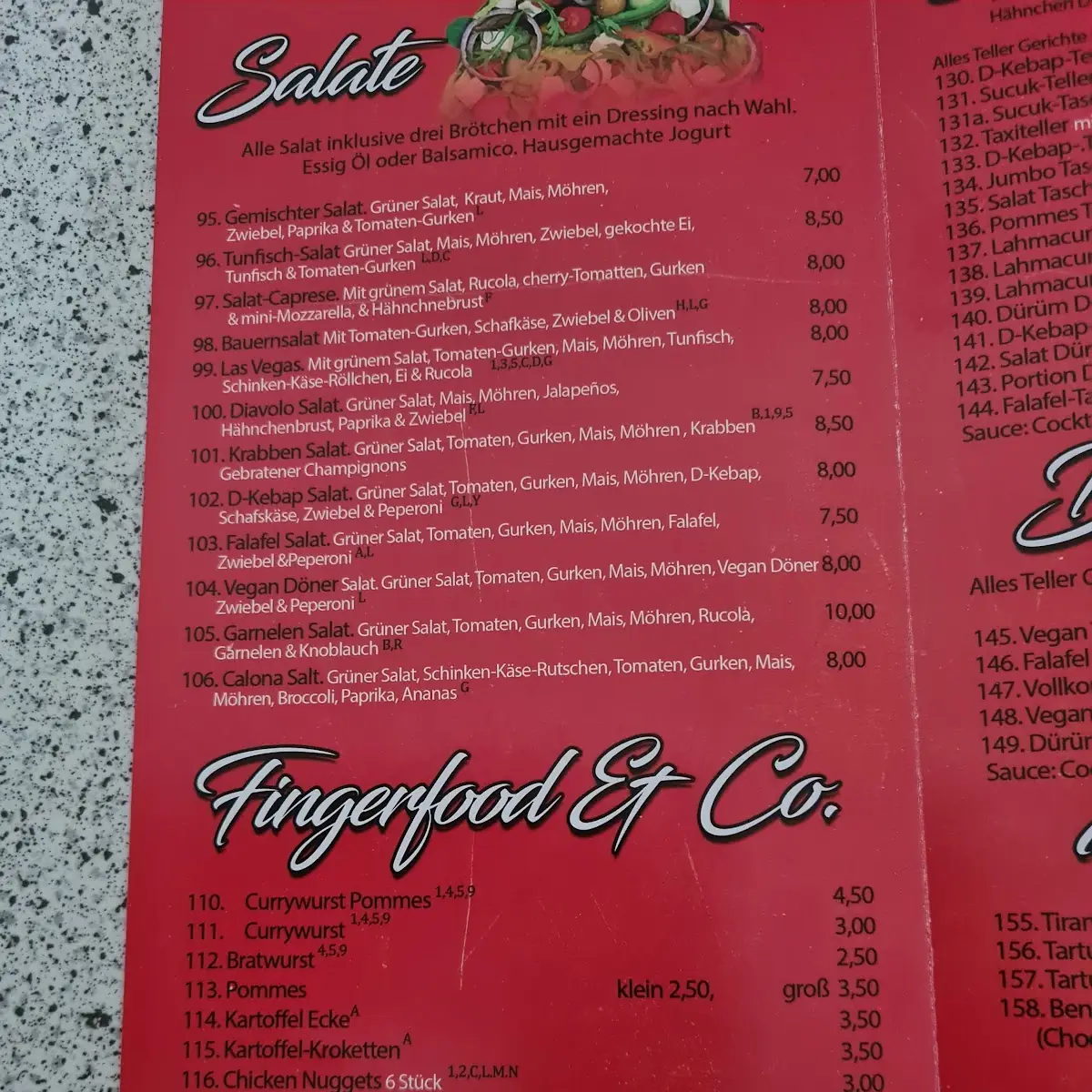 Speisekarte, Bibos pizzeria und mehr