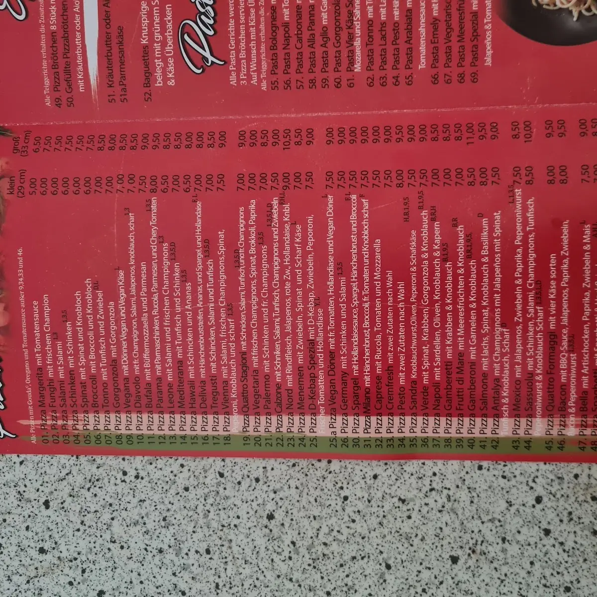 Speisekarte, Bibos pizzeria und mehr