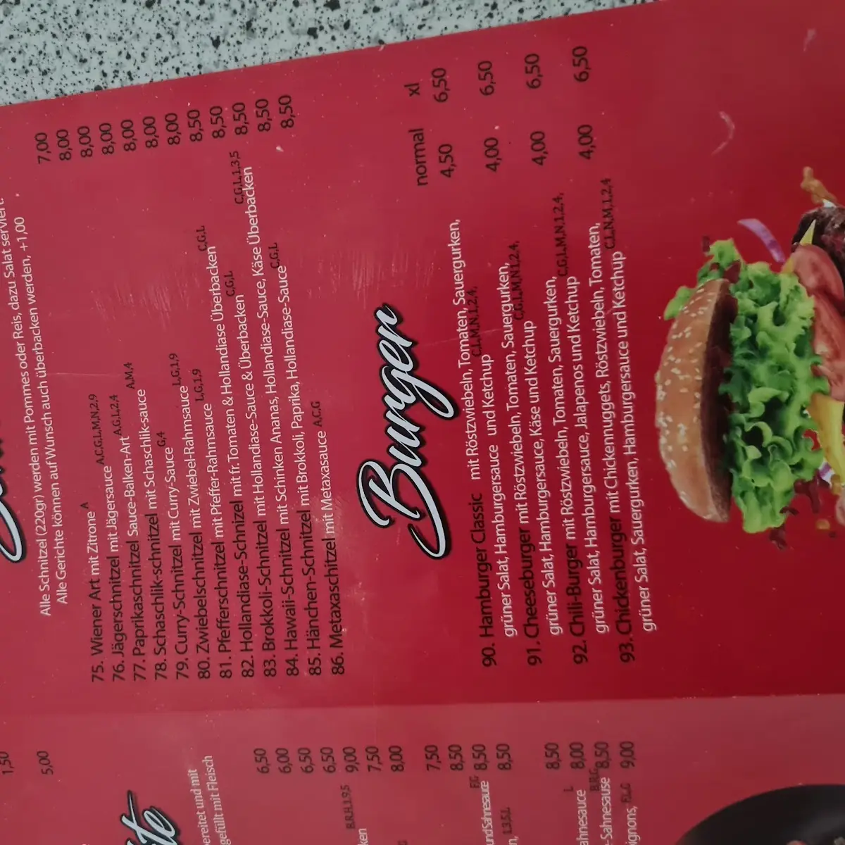 Speisekarte, Bibos pizzeria und mehr