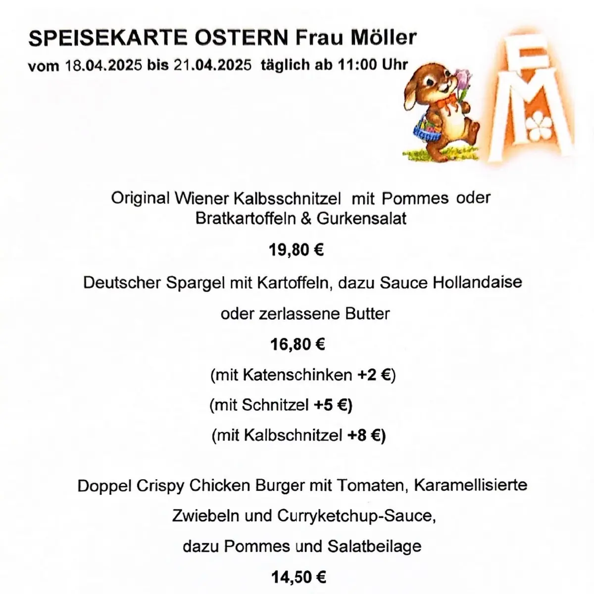 Speisekarte, Frau Möller